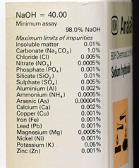 AnalaR reagent bottle giving impurity details