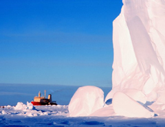 An iceberg floating on water with the aid of hydrogen bonding