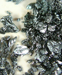Grey-black crystals of solid iodine
